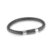 BRACELET CUIR NOIR FERMOIR ACIER INOXYDABLE