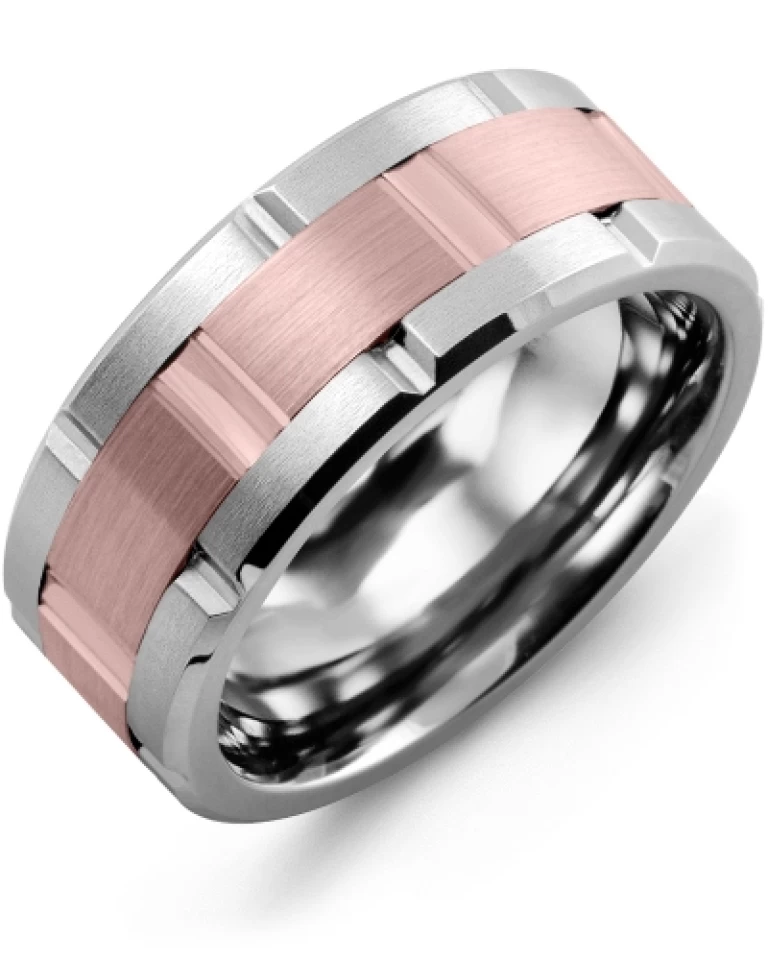 JONC BRIQUE TUNGSTENE & OR ROSE 9 MM 2 JONC BRIQUE TUNGSTENE & OR ROSE 9 MM – Image 2