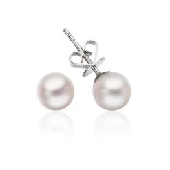 BOUCLES FIXES PERLES AKOYA 6-6.5MM EN OR 14K BLANC