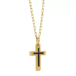 COLLIER ET PENDENTIF CROIX ACIER INOXYDABLE DORÉ/NOIR