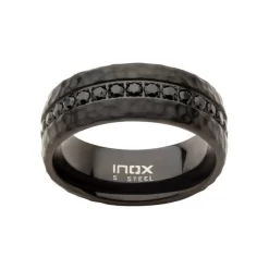 JONC 8MM ACIER IP NOIR MARTELÉ CENTRE CZ NOIRS -Mode Bijoux Boutique resizedPt 21b49d9441391d620b8ececd6a402dc7
