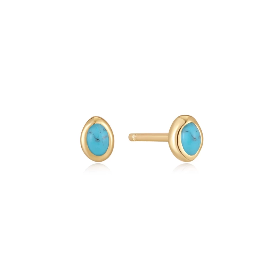 Ania Haie BOUCLES FIXES ARG PL 14K JAUNE TURQUOISE CABOCHON 2 Ania Haie BOUCLES FIXES ARG PL 14K JAUNE TURQUOISE CABOCHON – Image 2