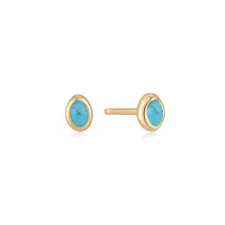 Ania Haie BOUCLES FIXES ARG PL 14K JAUNE TURQUOISE CABOCHON