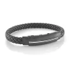 BRACELET CUIR TRESSÉ FERMOIR FANTAISIE ACIER IP NOIR MAT LIGNE AJUSTABLE