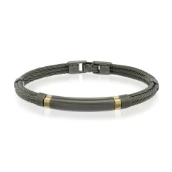 BRACELET CABLE ACIER MAT PLAQUÉ ION NOIR AVEC ACCENT 18KJ