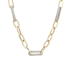 COLLIER "PAPER CLIP" AVEC 3 MAILLONS PAVÉ DE CZ