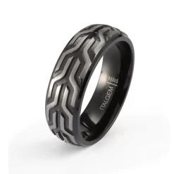 JONC ACIER IONISÉ NOIR MOTIF CHEVRON 8MM