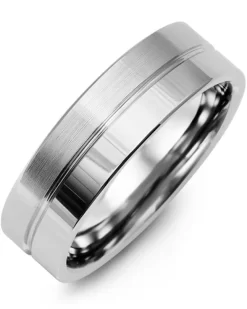 JONC MOITIÉ BROSSÉ ET POLI 7MM OR 10K BLANC