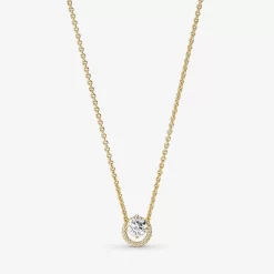Pandora COLLIER A PENDENTIF HALO ROND ET SCINTILLANT PLAUÉ EN OR 14K