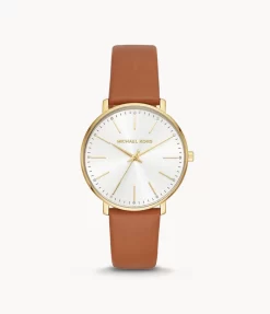 MONTRE MICHAEL KORS CUIR BRUN FACE BLANC