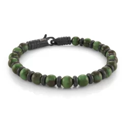 BRACELET OEIL DE TRIGRE VERT ET ÉLÉMENTS SS IONISÉ NOIR MAT