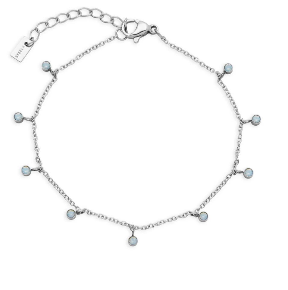 BRACELET STEELX ACIER PENDENTIF SAPHIR OPALE 1 BRACELET STEELX ACIER PENDENTIF SAPHIR OPALE