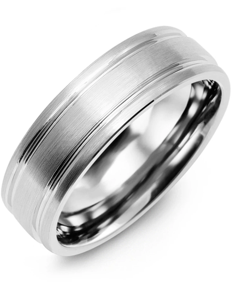 JONC RAINURÉ BROSSÉ ET POLI 7 MM OR 10K BLANC 1 JONC RAINURÉ BROSSÉ ET POLI 7 MM OR 10K BLANC