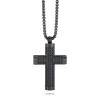 COLLIER ET PENDENTIF CROIX ACIER INOXYDABLE GRIS CZ NOIR