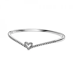 Pandora BRACELET RIGIDE CHEVRON ET COEUR SCINTILLANT CZ