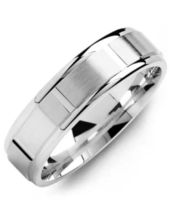 JONC SECTION SATINÉ ET POLI 7 MM OR BLANC