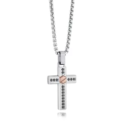 CHAINE ET ET PENDANT CROIX ACIER ET PLR CZ NOIR 22"