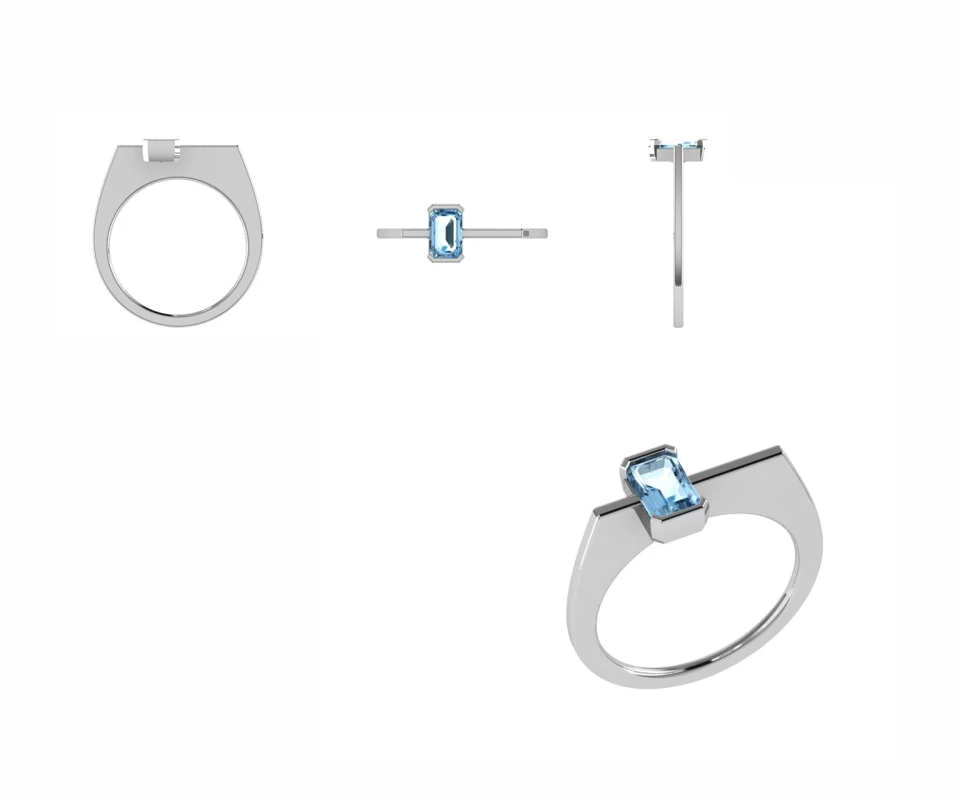 BAGUE TOPAZE BLEUE RECTANGULAIRE