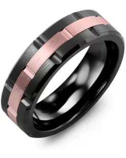 JONC BRIQUE CÉRAMIQUE NOIRE AVEC  CENTRE 10K ROSE, 7 Mm