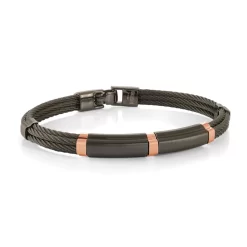 BRACELET ACIER IP NOIR PL ROSE CABLE