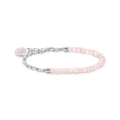Thomas Sabo BRACELET BEADS DE QUARTZ ROSE ET CHARMISTA COIN ARGENT